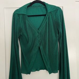 Amazon Green Fitted Long Sleeve Button Down Shirt